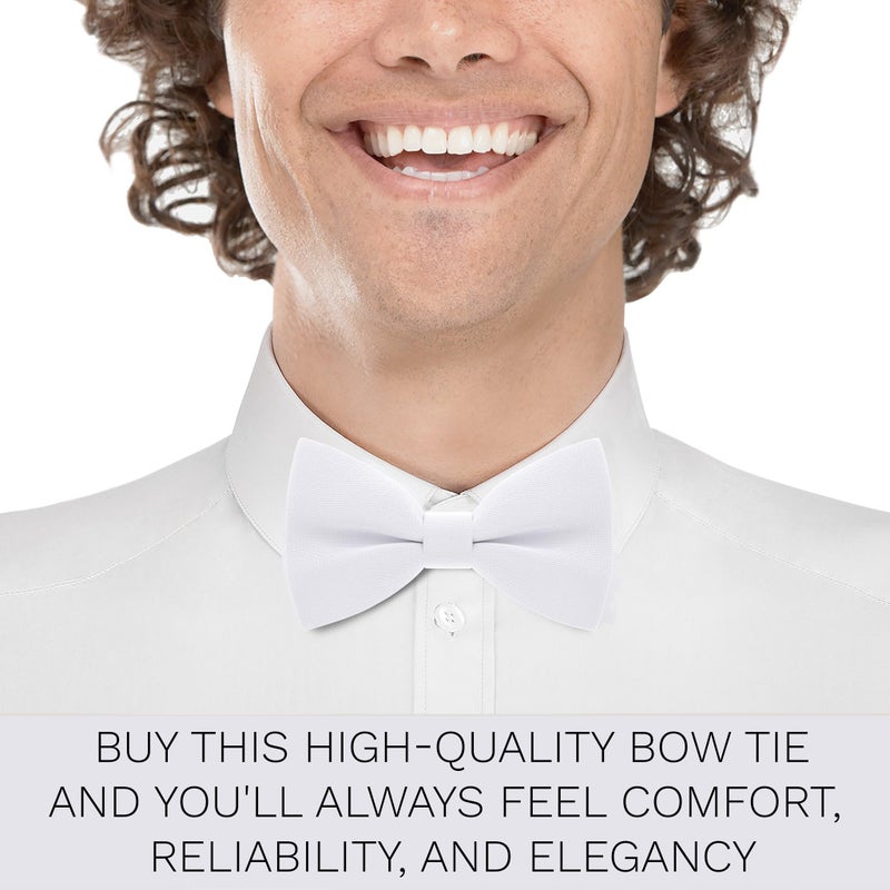 Bow Tie House Classic Pre-Tied Bow Tie Formal Solid Tuxedo (Large, White) - Image 5